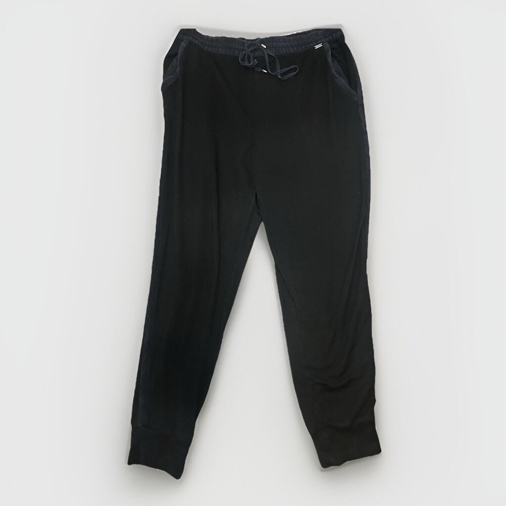 St. John Women’s Black Jogger Pants Large Tuxedo Stripe Viscose Spandex Silk